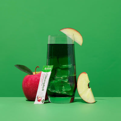Nature's Sunshine mixed drink in glass offering refreshing apple-flavored support