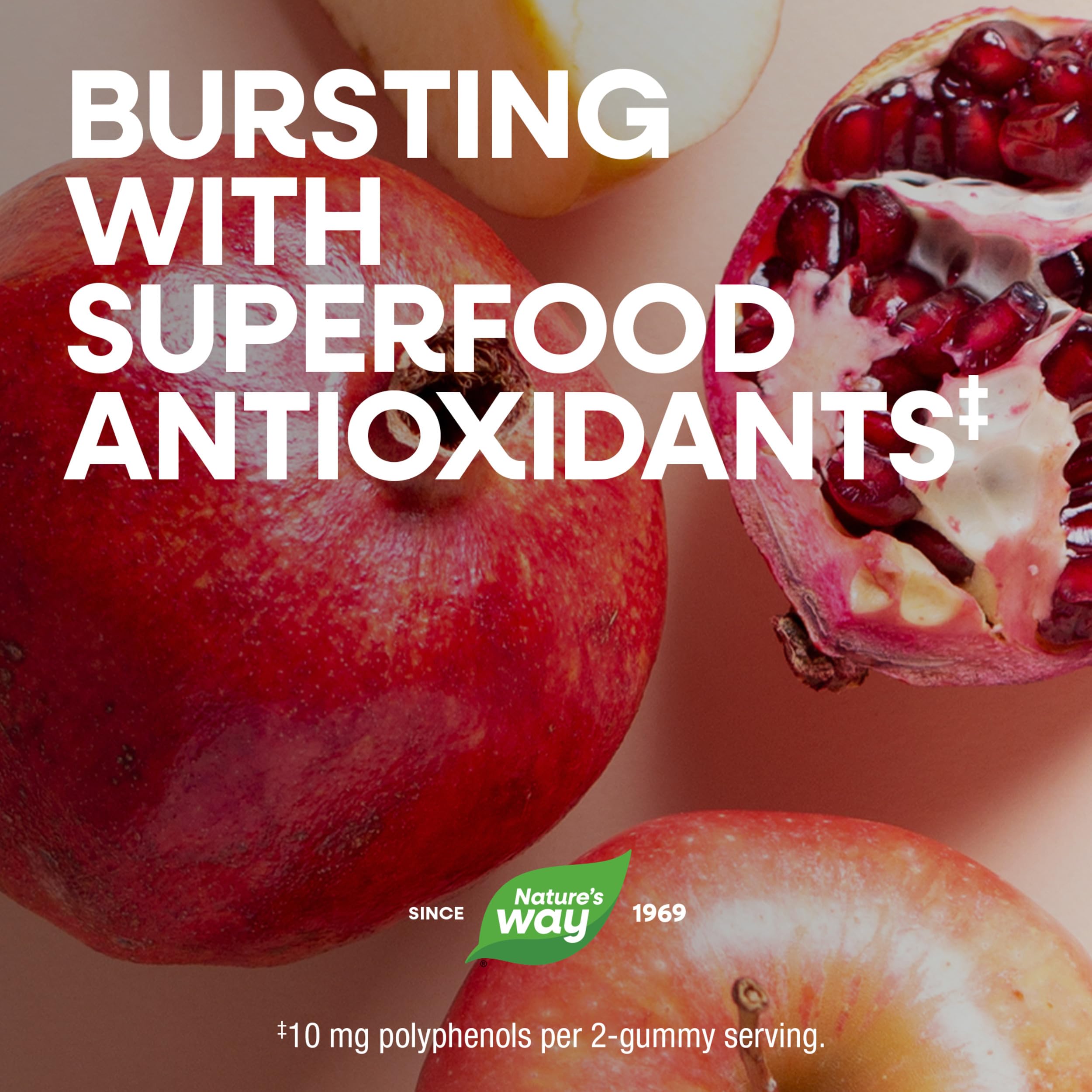 Nature's Way ingredientes superalimentos: arándano, granada y espinaca que aportan polifenoles