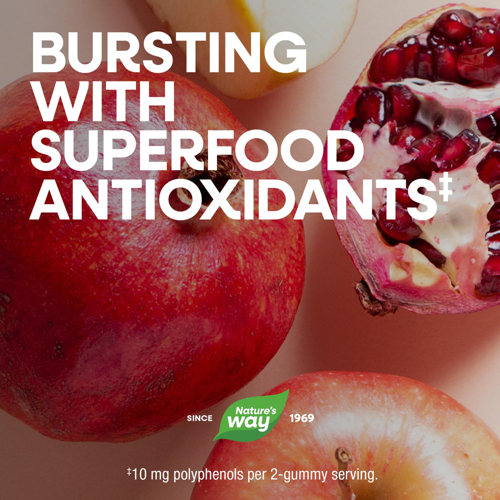 Nature's Way ingredientes superalimentos: arándano, granada y espinaca que aportan polifenoles
