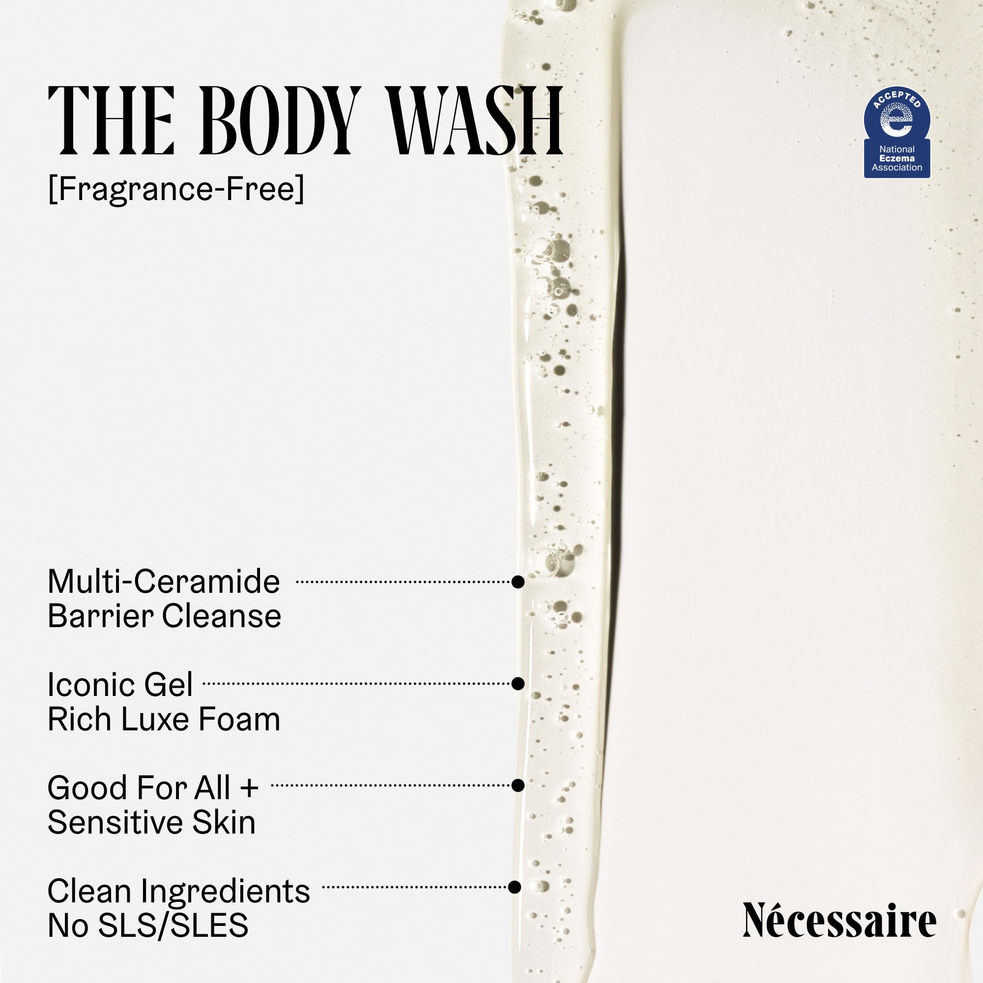Nécessaire close-up of gel texture highlighting moisturized skin feel