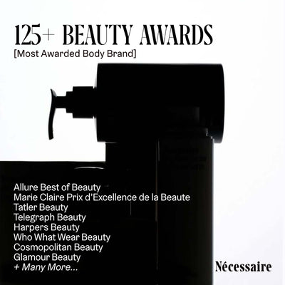 Nécessaire bottle staged in bathroom for aesthetic daily-routine benefit