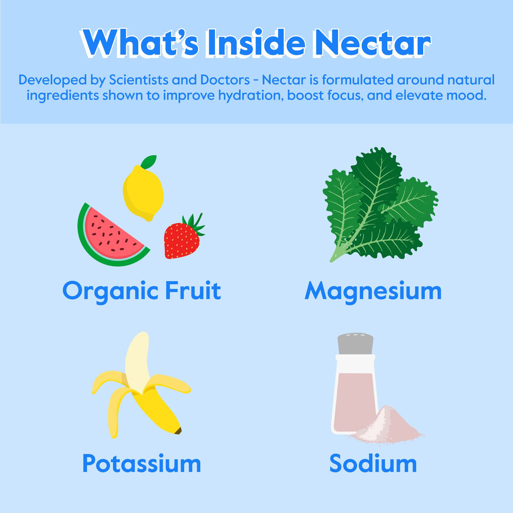 Nectar label close-up listing organic fruit flavors and clean ingredients