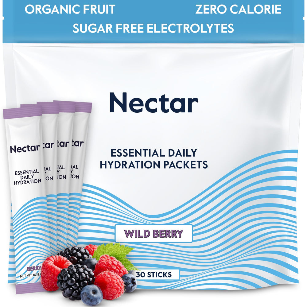 Nectar sobre frontal Berry mostrando paquete y beneficio hidratación rápida