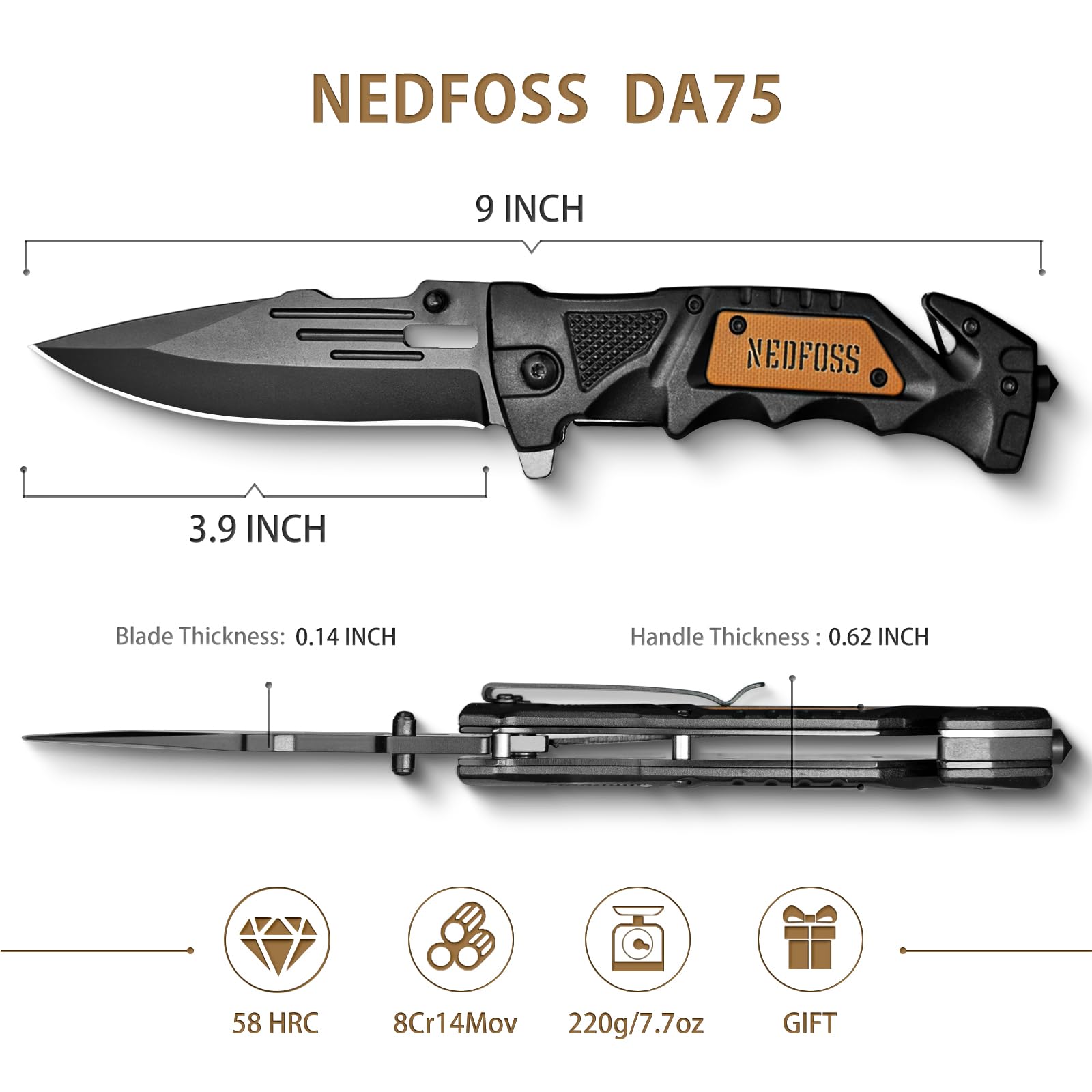 NedFoss DA75 foco en cortador de cinturón y rompecristales para seguridad