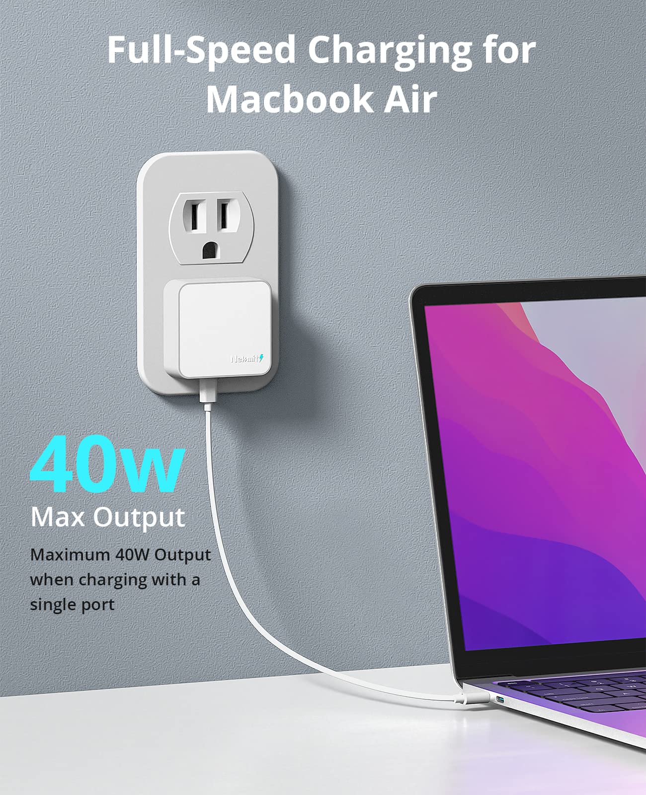 Nekmit puertos USB‑C dobles con cables conectados para carga simultánea segura