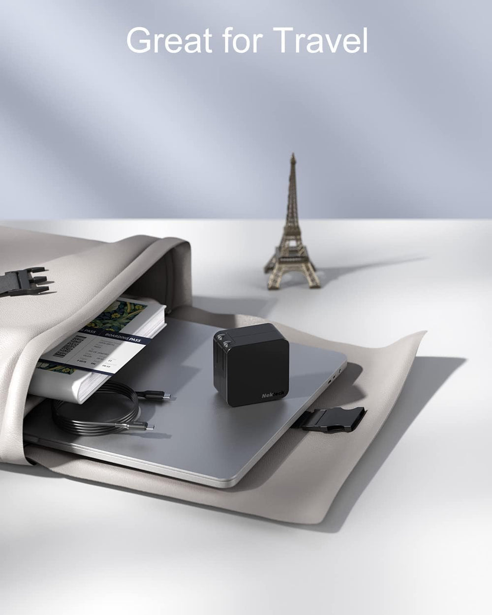Nekteck charger held in hand to show true-to-life size and portability advantage