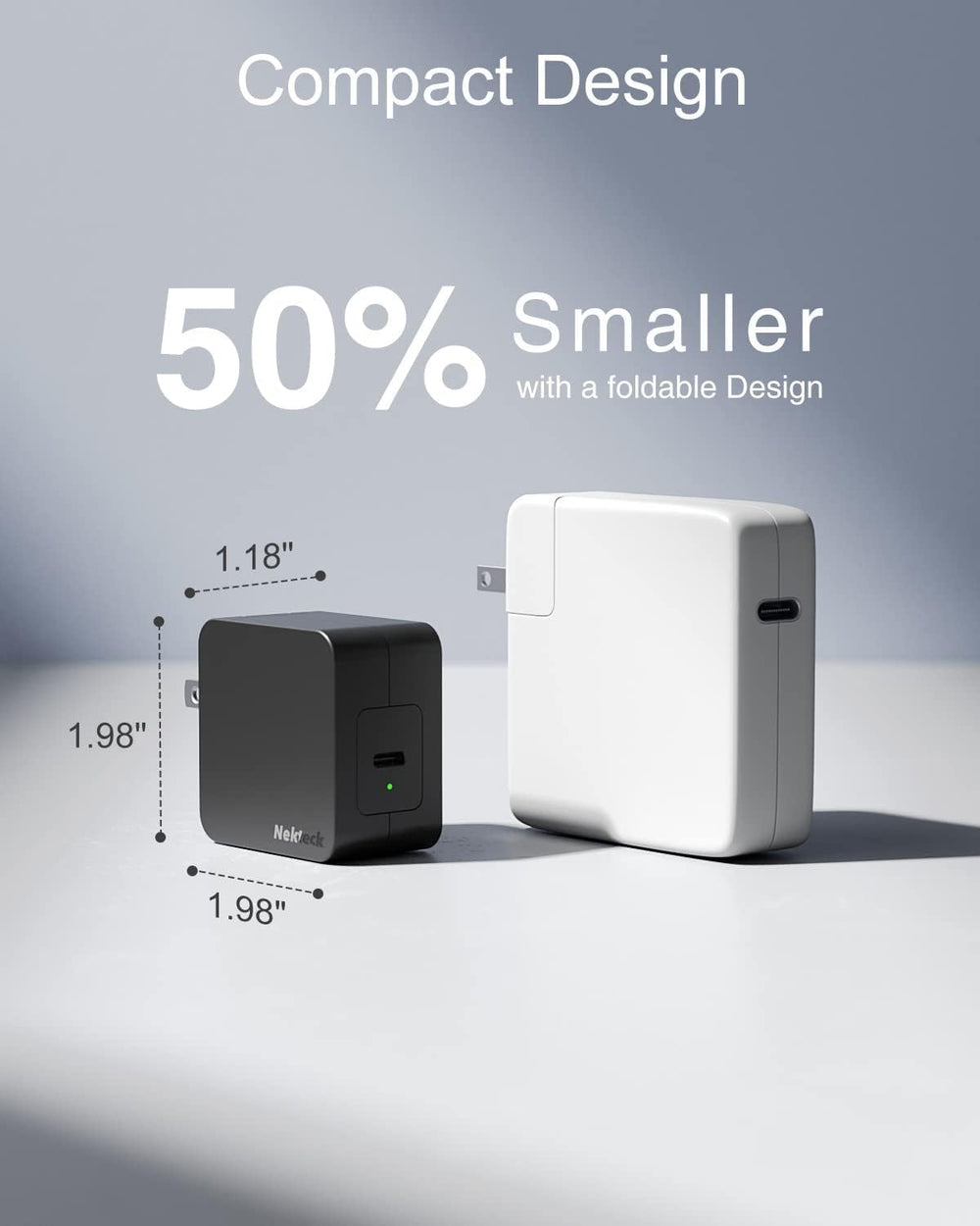 Nekteck charger paired with included 2 m USB-C to C cable for flexible reach