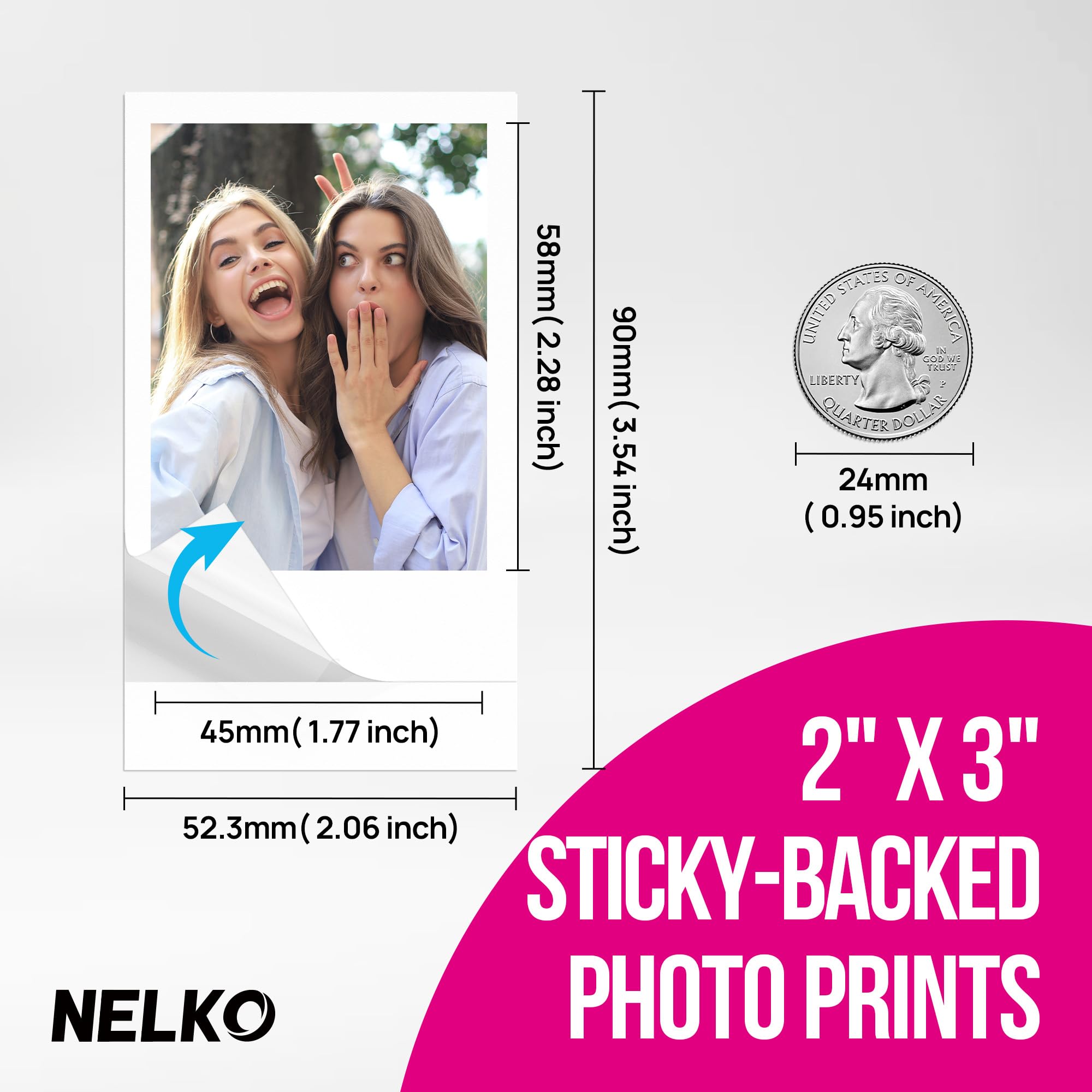 nelko photo paper texture closeup showing adhesive back and durable finish benefit