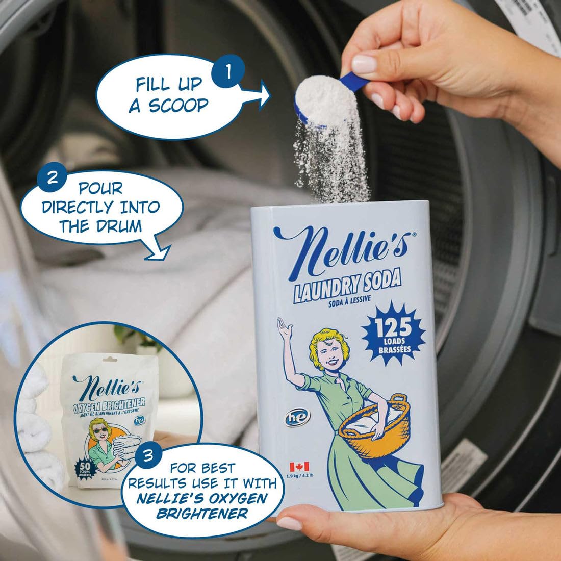 Nellie's powder dissolving in water showing low-residue rinse benefit