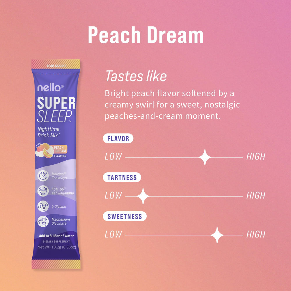Nello Supersleep sobre individual sabor Peach Dream listo para disolver