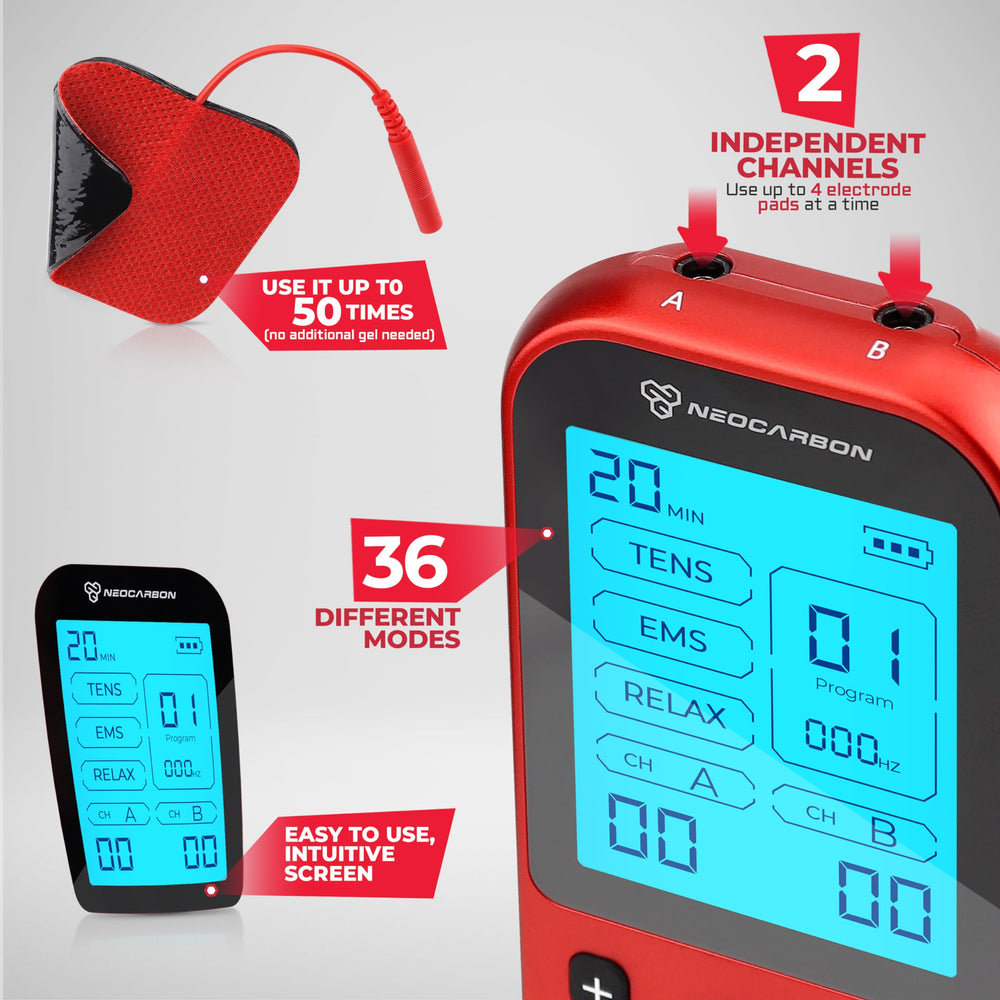 Neocarbon accesorios del kit mostrando electrodos, cables y manual incluidos