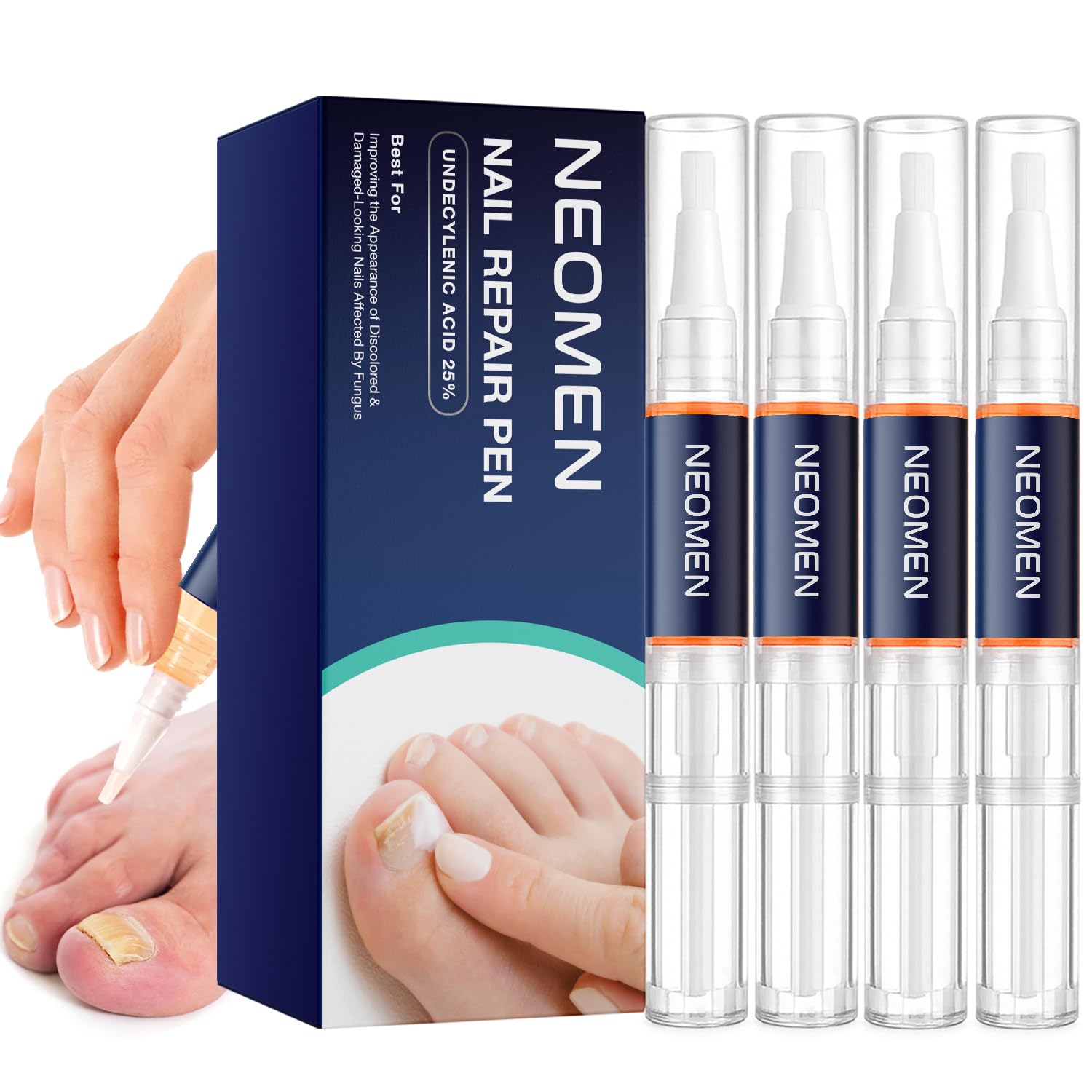 NEOMEN paquete frontal mostrando las cuatro unidades para cuidado de uñas, práctico