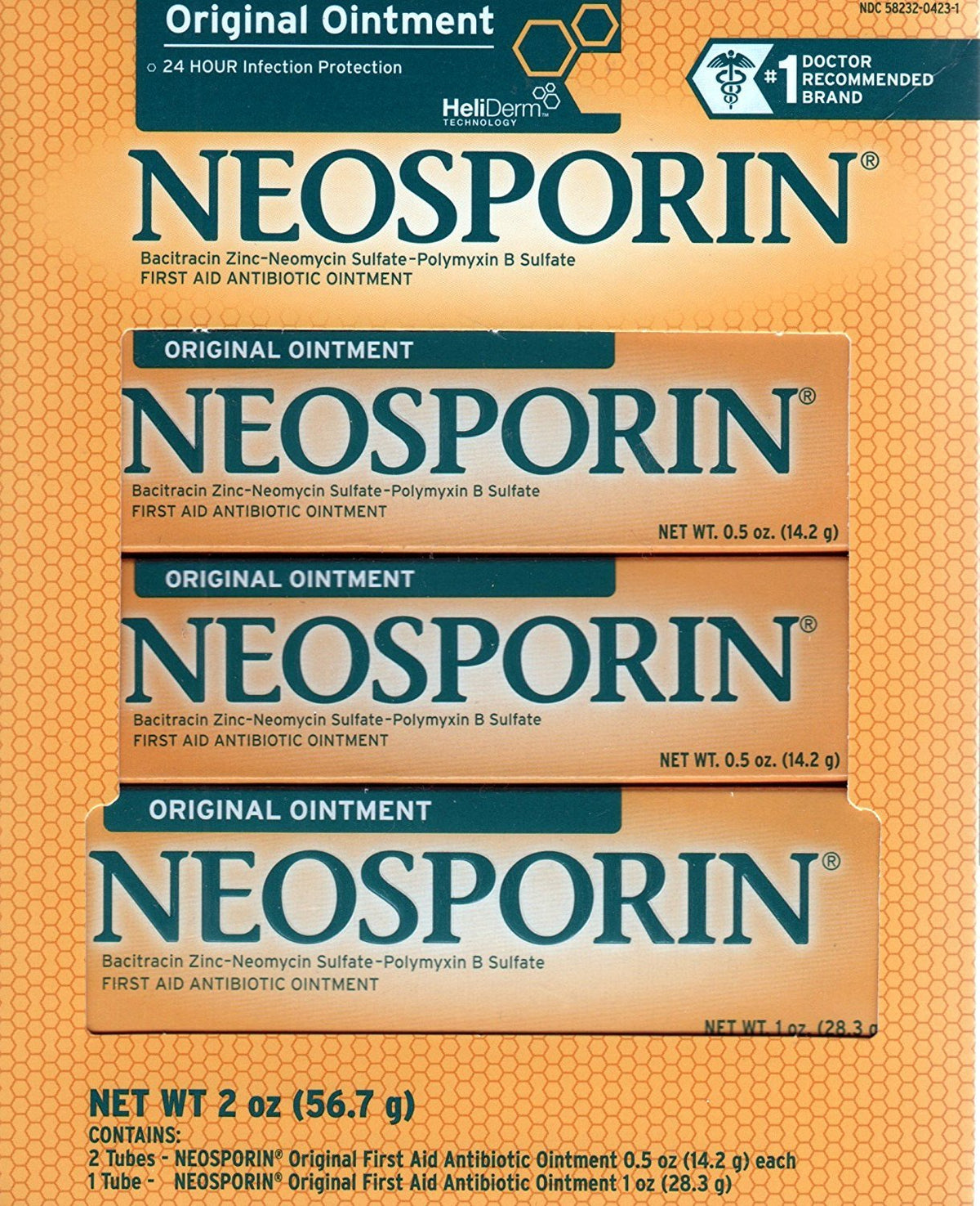 Neosporin front packaging showing tube and benefits for faster wound care