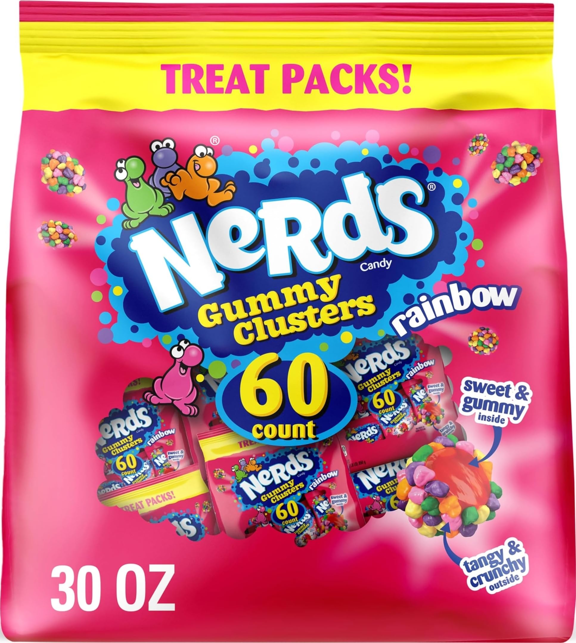 NERDS paquete frontal colorido mostrando 60 unidades para fiestas