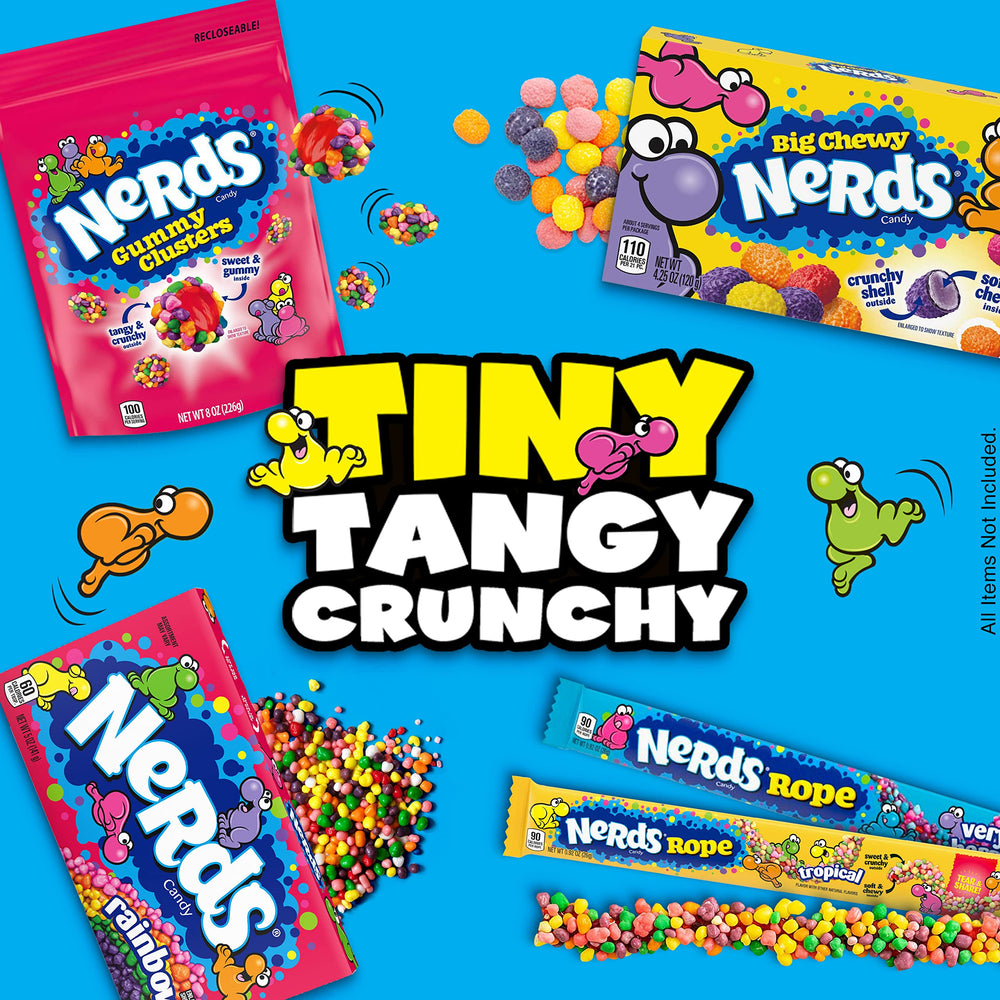 NERDS caja abierta mostrando los caramelos multicolores listos para comer