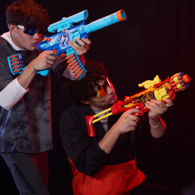 Hasbro Nerf FlareFusion primer plano de textura y gatillo que mejora el agarre