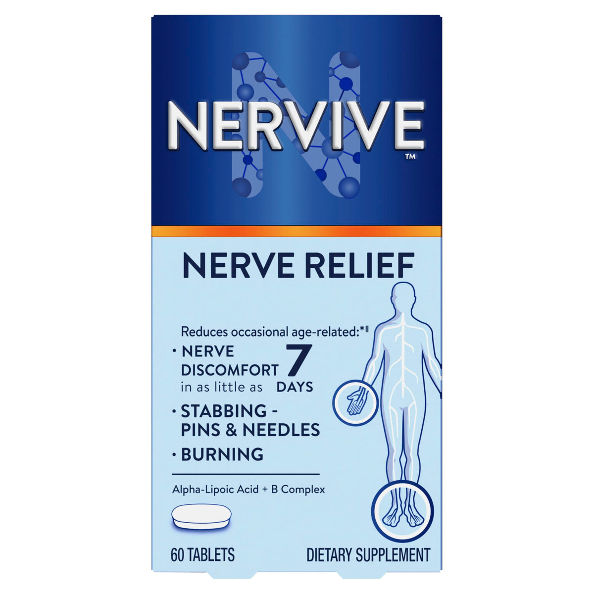 Nervive frente del empaque mostrando bote y beneficio de alivio ocasional