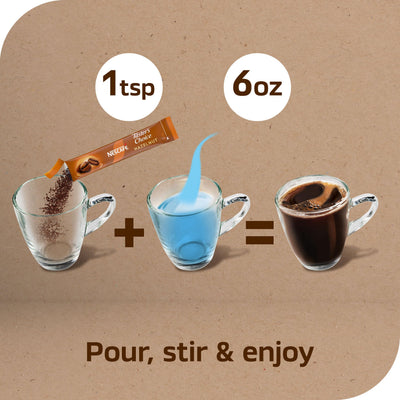 Hand holding NESCAFÉ packet to show scale and portability benefit