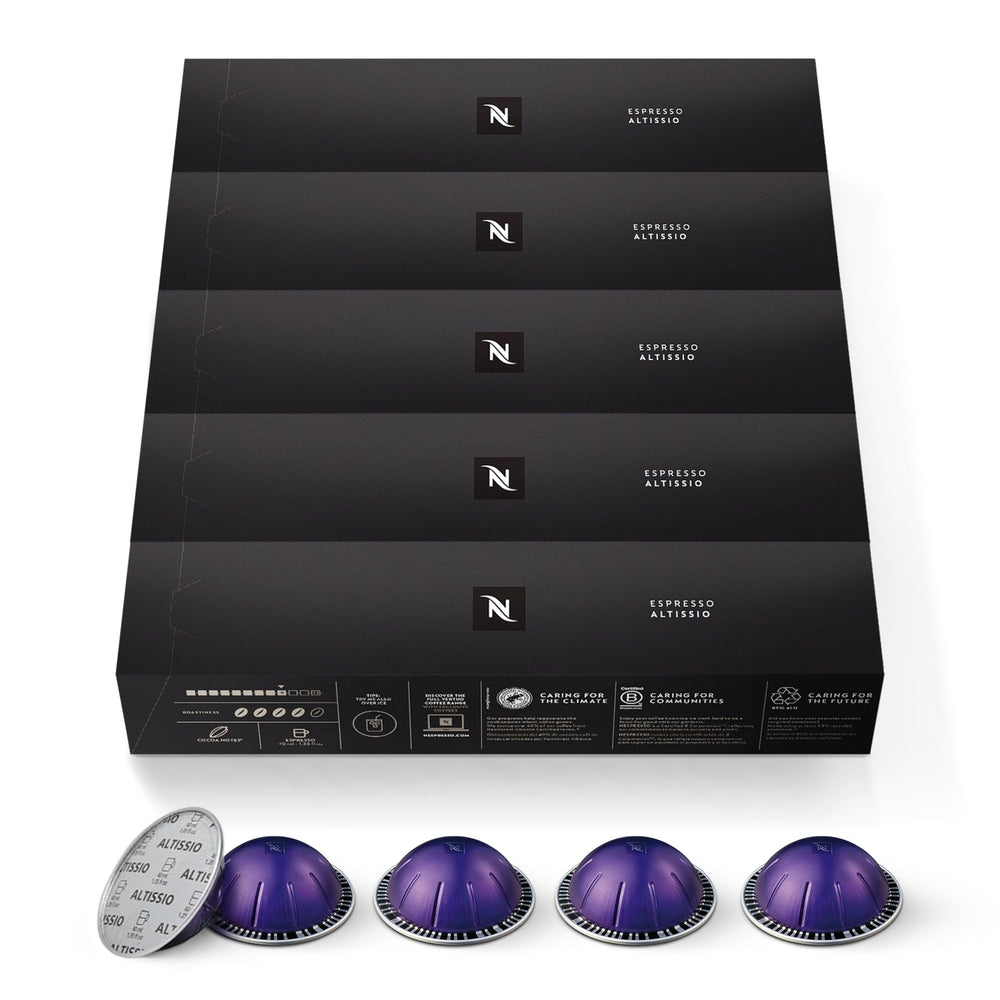 Nespresso Altissio capsule close-up highlighting aluminum seal and freshness