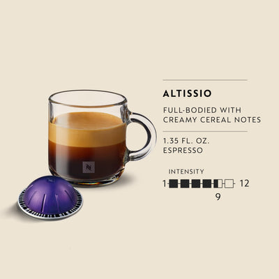 Nespresso Altissio espresso top with dense crema showing rich texture