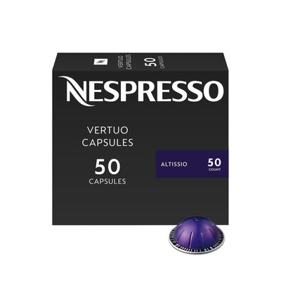 Nespresso Altissio front box showing 50-count packaging and convenience