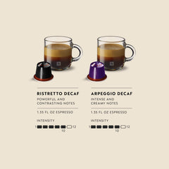 Nespresso Ristretto Decaffeinato, detalle de cápsula y brillo, extracción concentrada