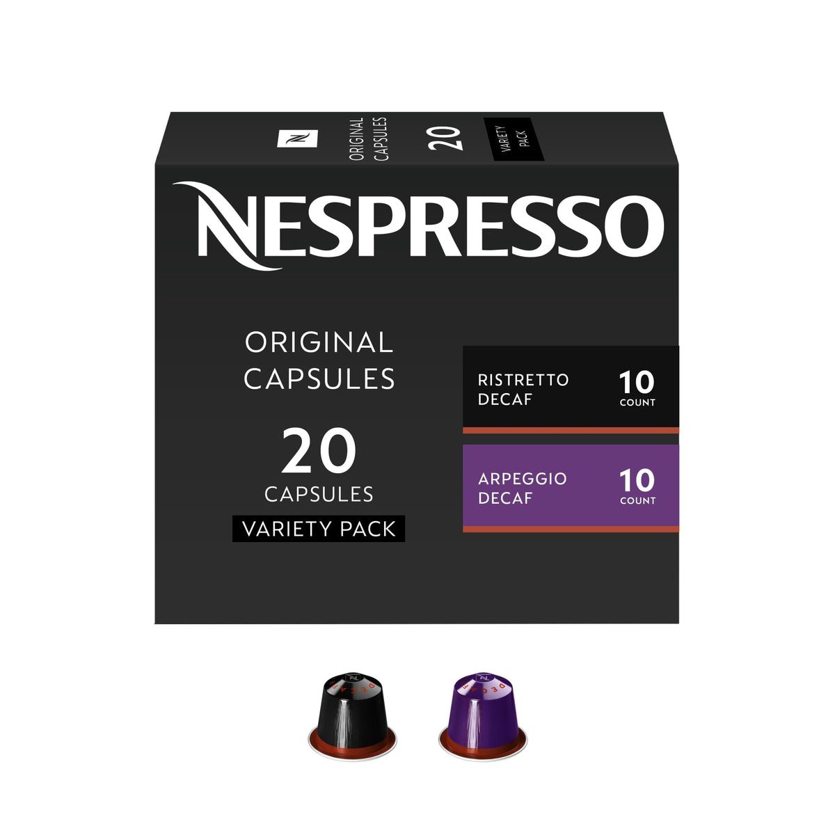 Nespresso pack frontal mostrando cápsulas y marca, conveniencia diaria