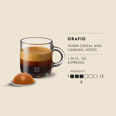 Row of Nespresso Orafio capsules illustrating consistent roast profile and color
