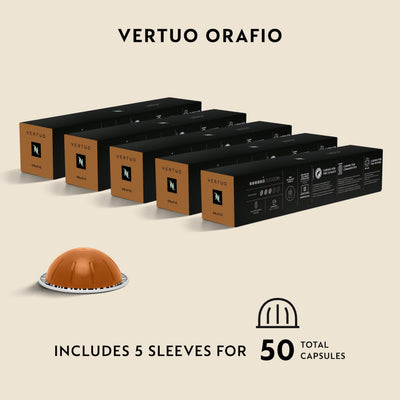 Fresh Nespresso Orafio espresso shot pouring to display crema and aroma