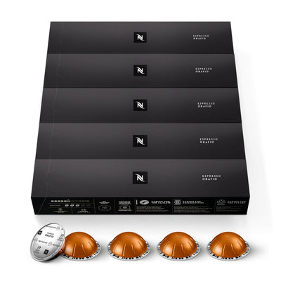 Close-up of a Nespresso Orafio capsule highlighting aluminum finish and detail