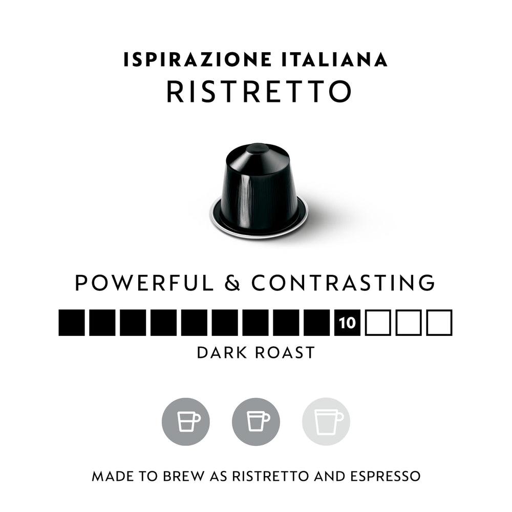 Nespresso cápsula Ristretto detalle metalizado que resalta conservación del aroma