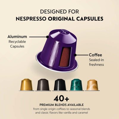 Nespresso disposición de 50 cápsulas resaltando cantidad y compatibilidad Original