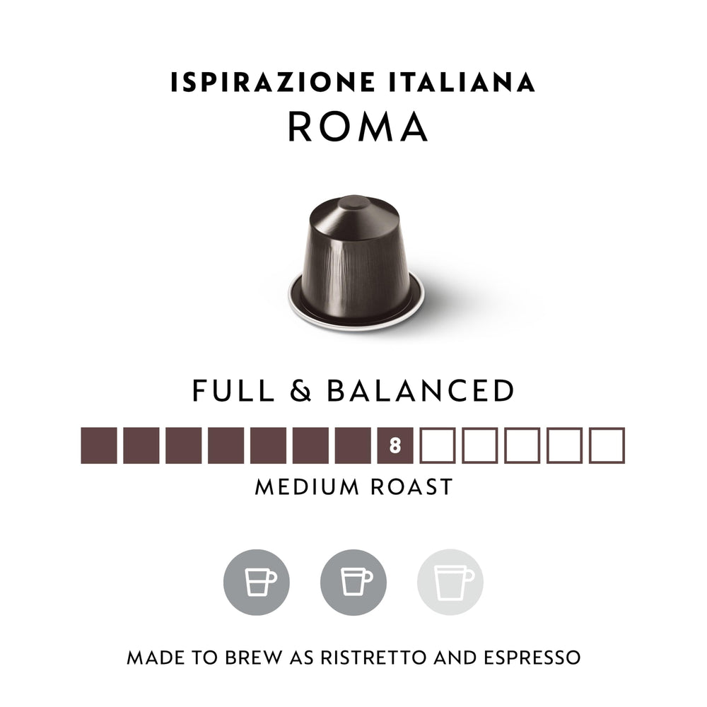 Close-up of a Nespresso Roma capsule showing texture and finish, indicating freshness preservation