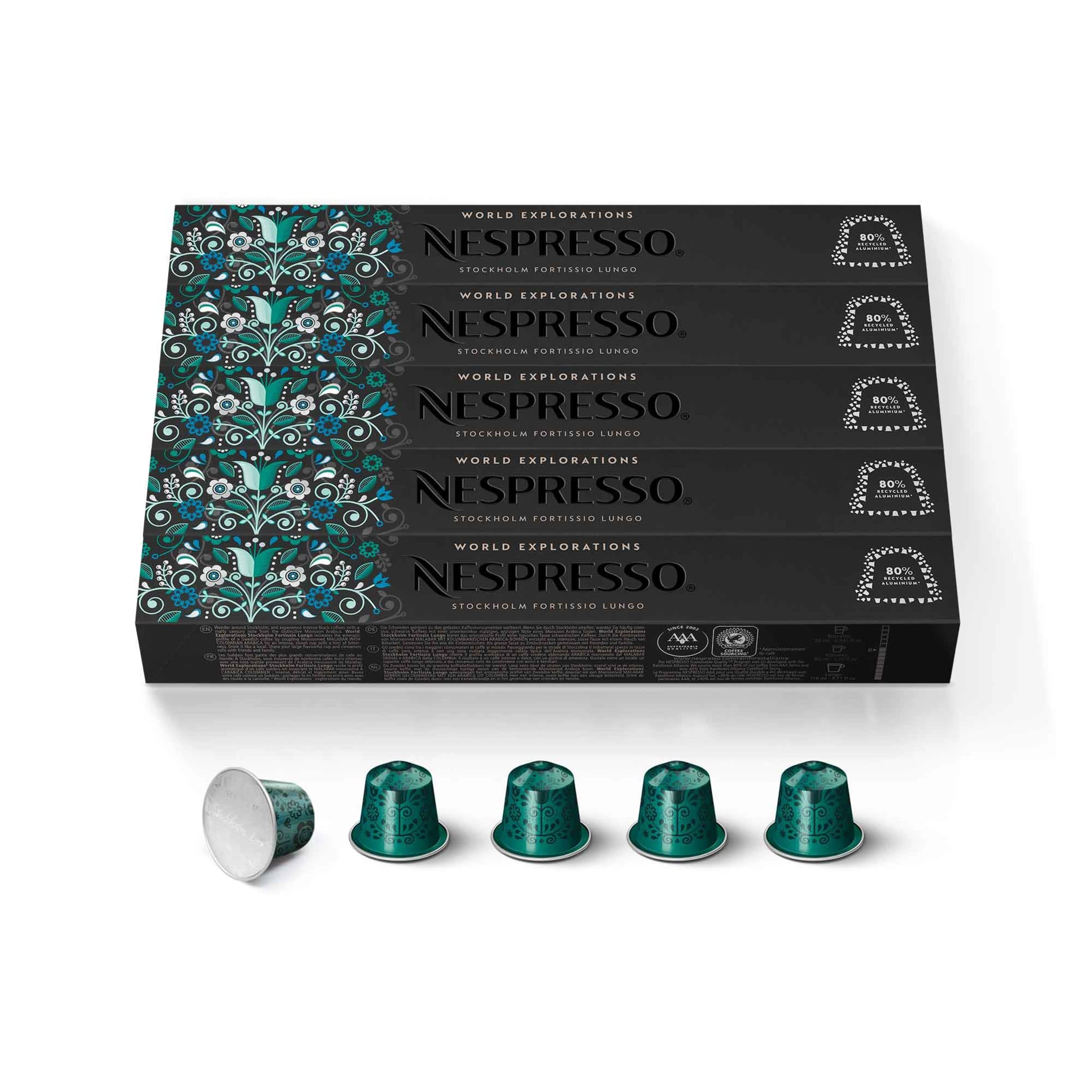 Nespresso Stockholm cápsulas en caja mostrando 50 unidades y presentación