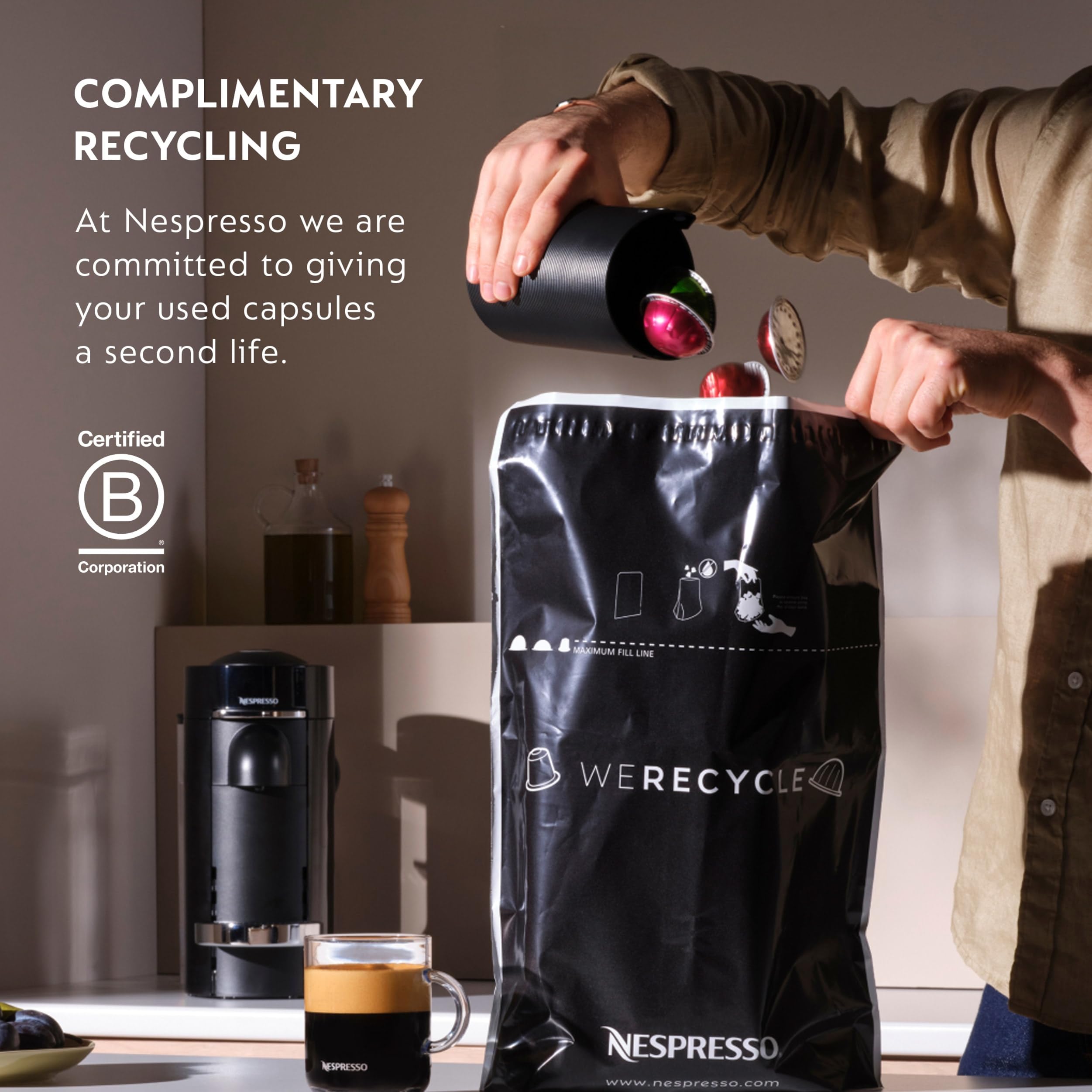 Vertuo machine with Nespresso pod inserted demonstrating simple brewing