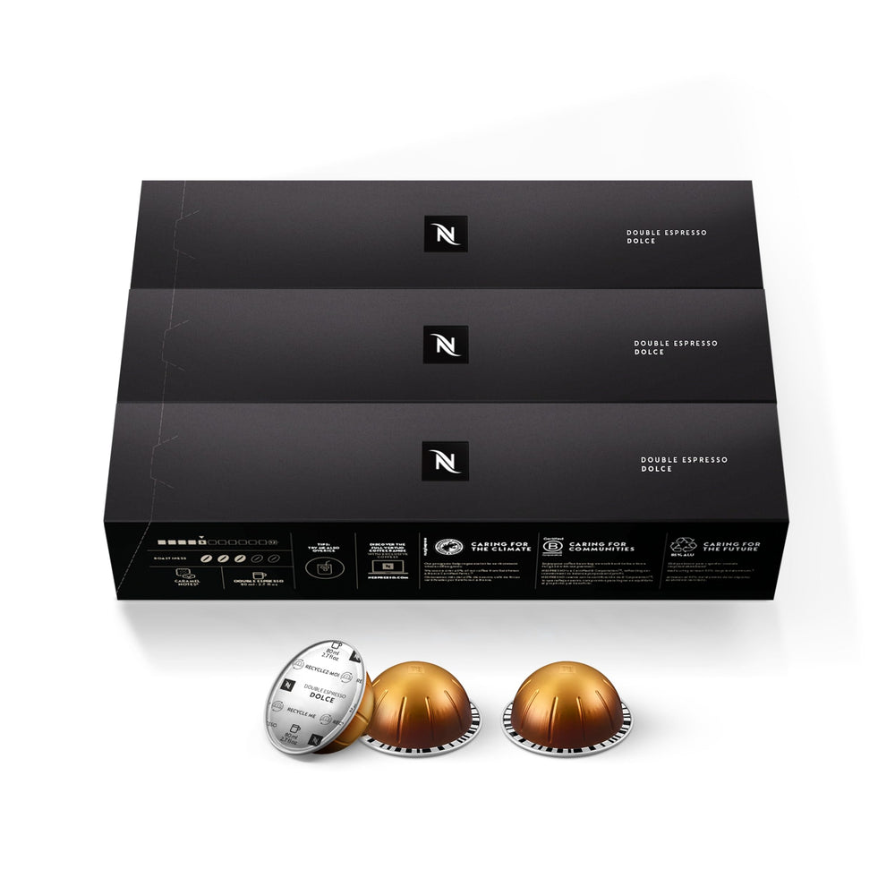 Nespresso single Vertuo pod close-up showing capsule detail and easy insertion