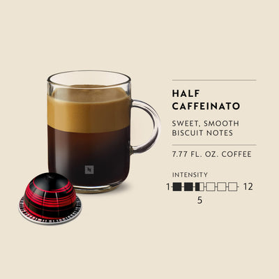 Top view of brewed Half Caffeinato cup showing velvety crema and sipping appeal