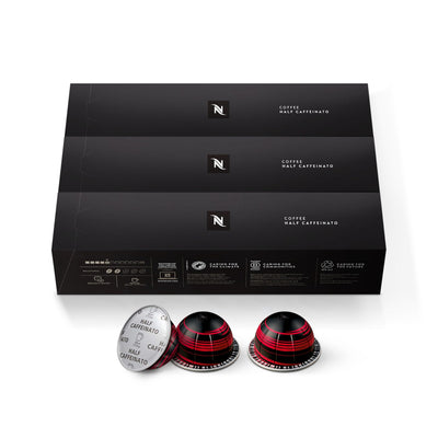 Close-up of a Nespresso Vertuo Half Caffeinato capsule highlighting freshness preservation