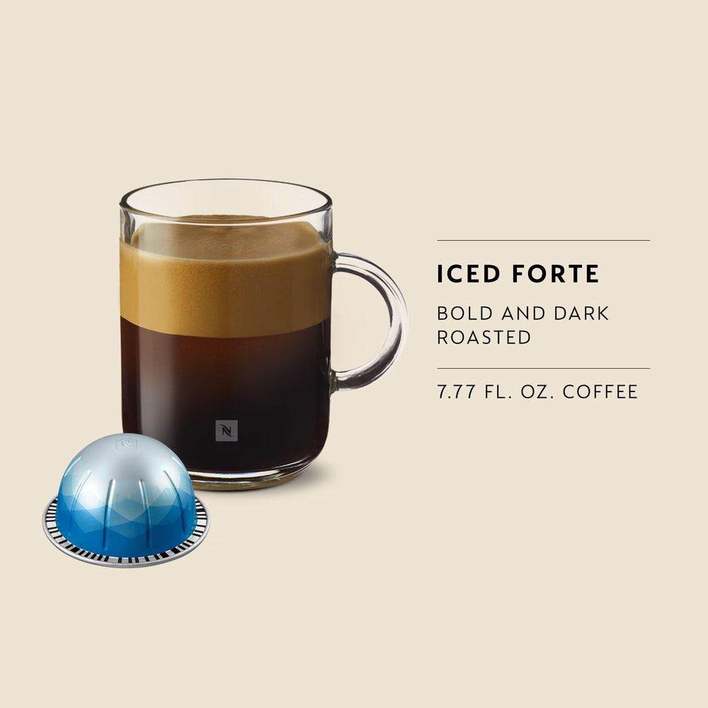 Nespresso Vertuo Ice Forte café servido sobre hielo realzando notas intensas