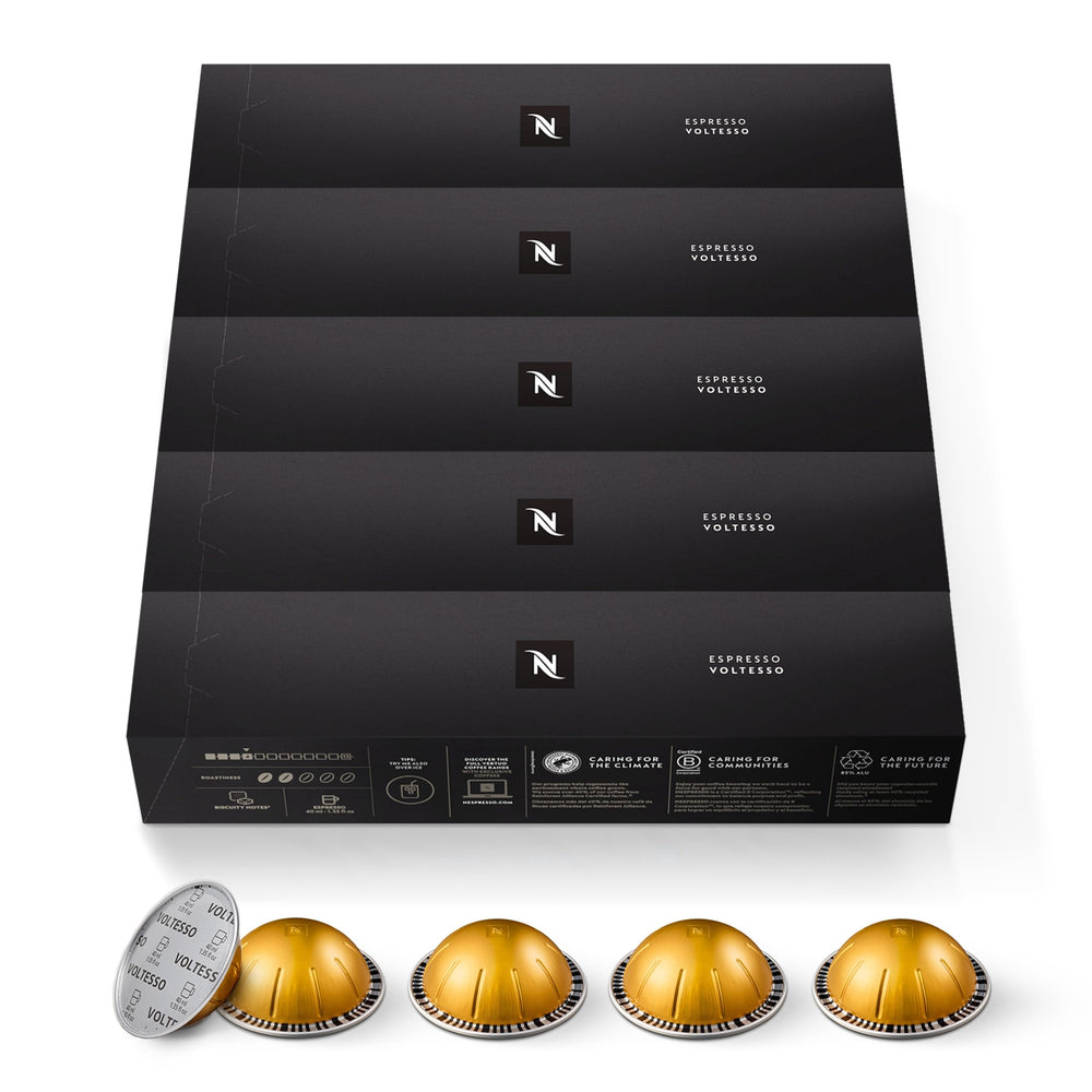 Nespresso Voltesso capsule close-up highlighting aluminum freshness preservation