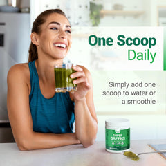 Nested Naturals powder pouring into blender for quick smoothies