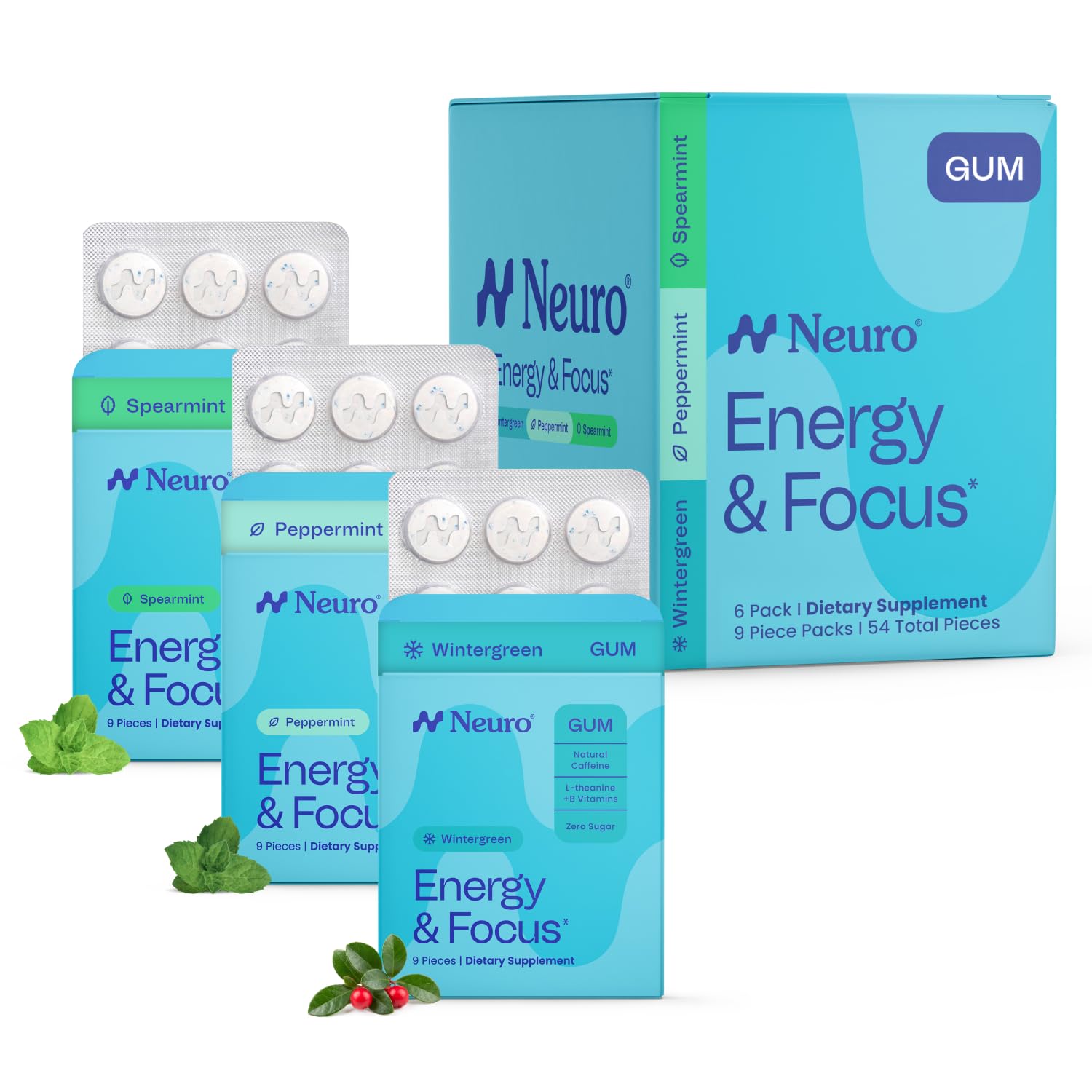 Neuro pack variedad frente mostrando los tres envases y beneficios instantáneos