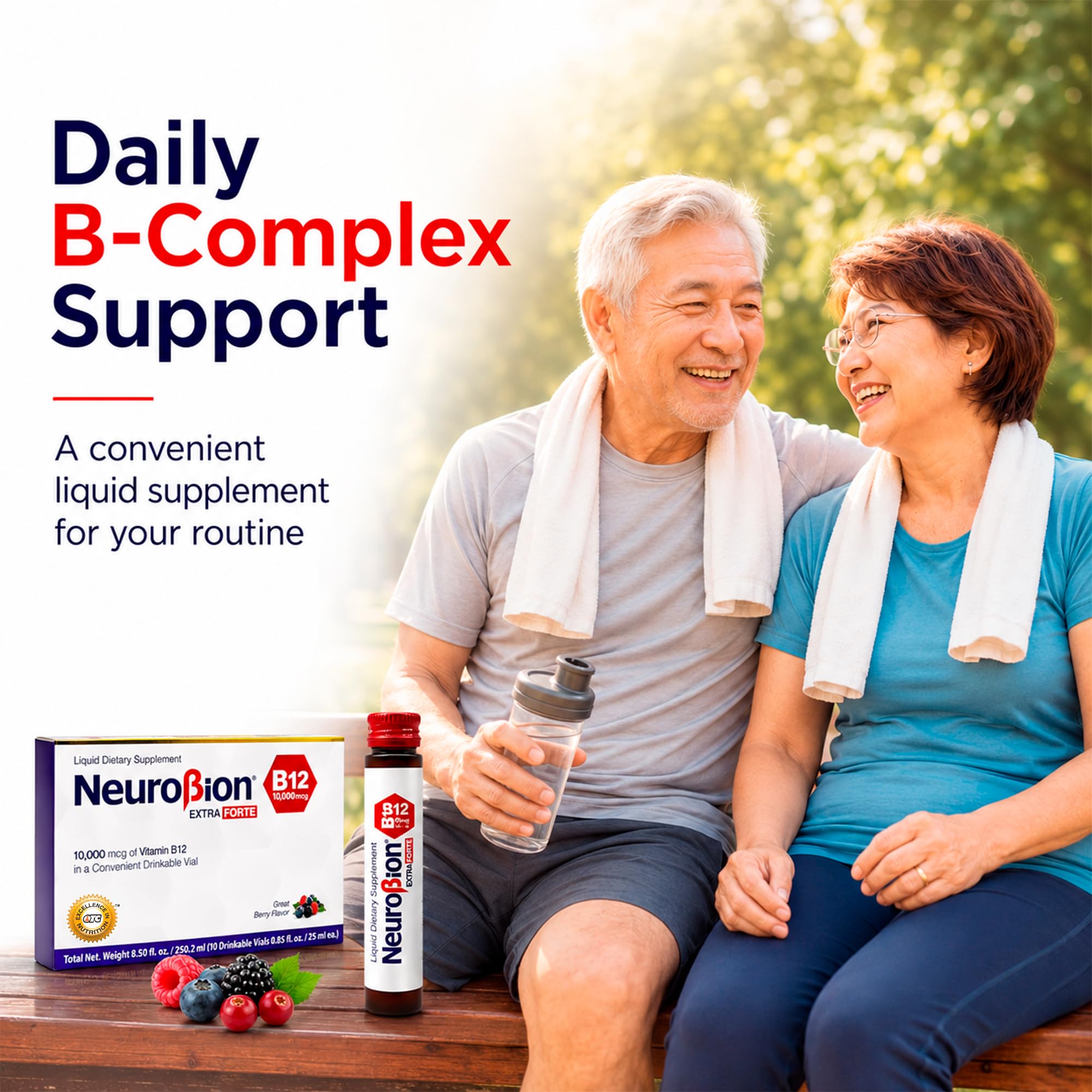 Neurobion persona bebiendo vial para uso rápido y conveniencia