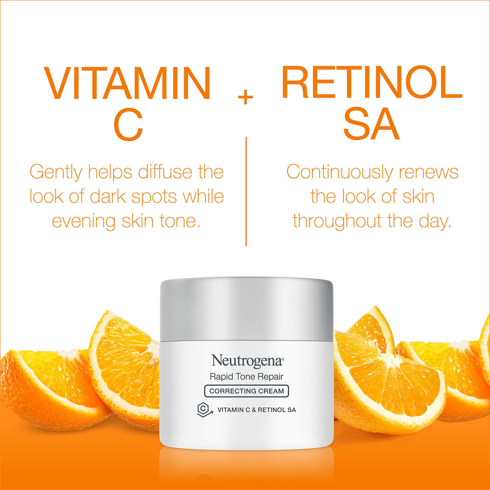 Neutrogena detalle de etiqueta con retinol y vitamina C para claridad