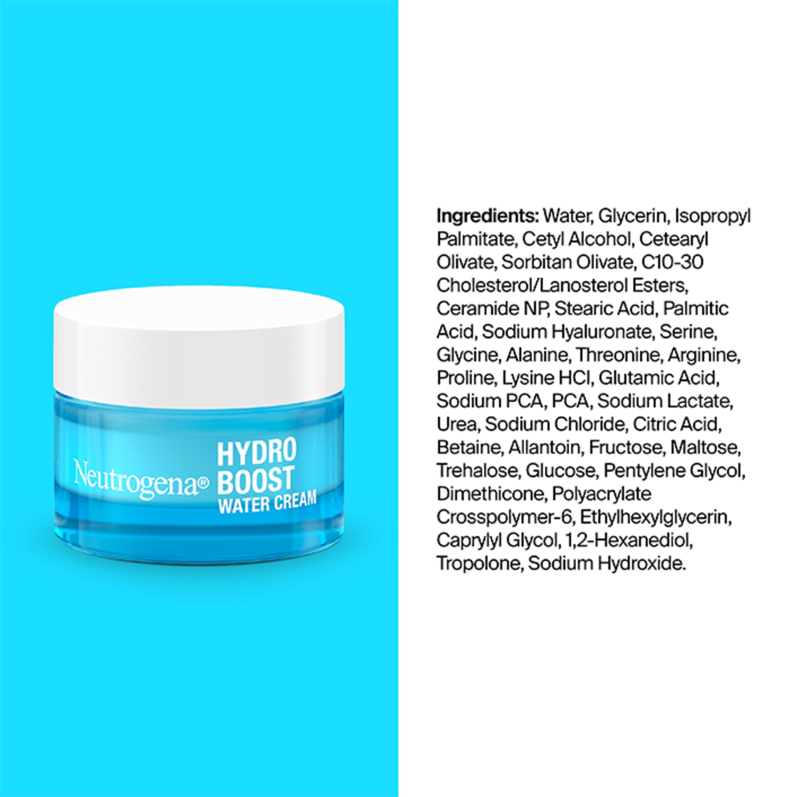 Neutrogena etiqueta de ingredientes cerca resalta ácido hialurónico