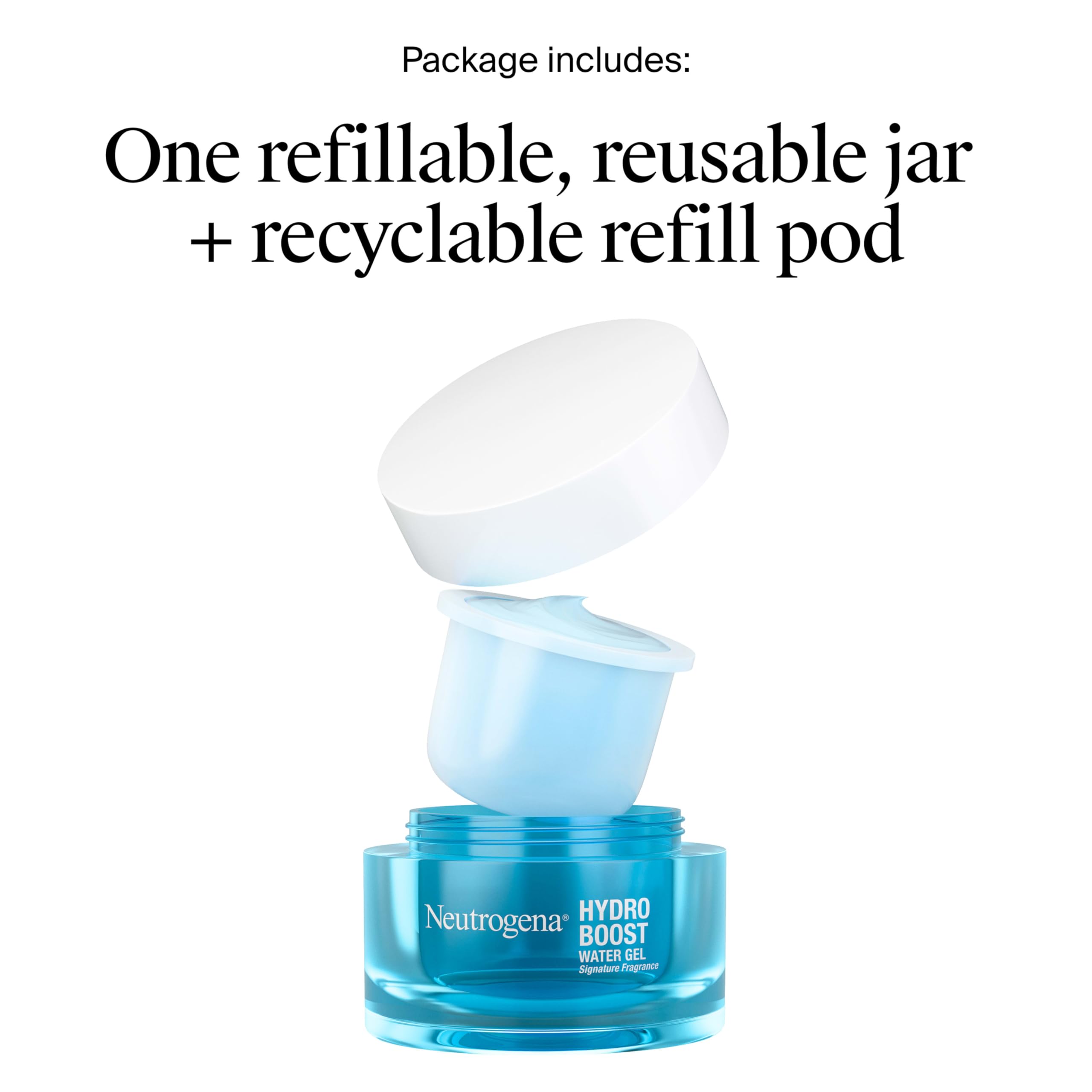 Neutrogena jarra de vidrio reusable cerrada que destaca el envase sostenible y elegante