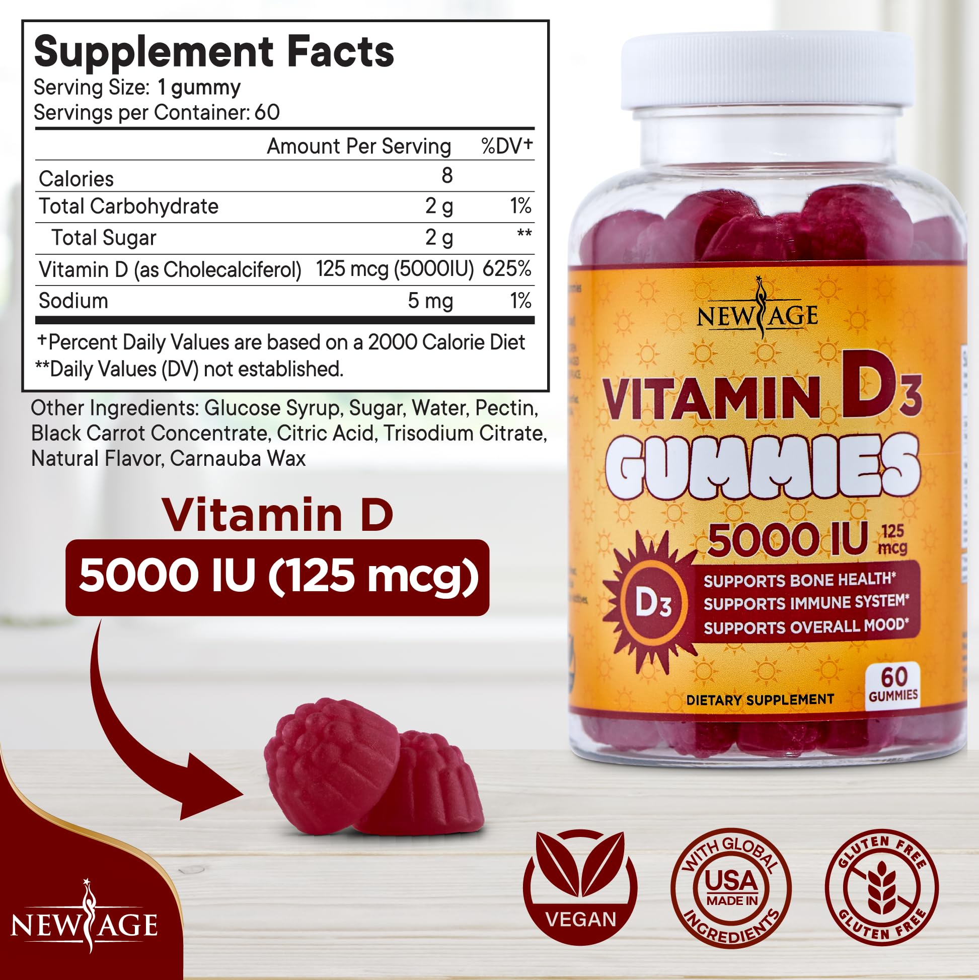 NEW AGE gummy texture close-up showing chewable consistency for easy consumption