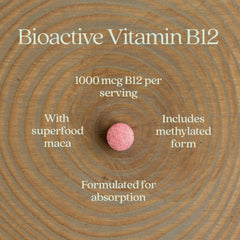Hand holding New Chapter B12 tablet showing scale and easy-to-swallow size benefit