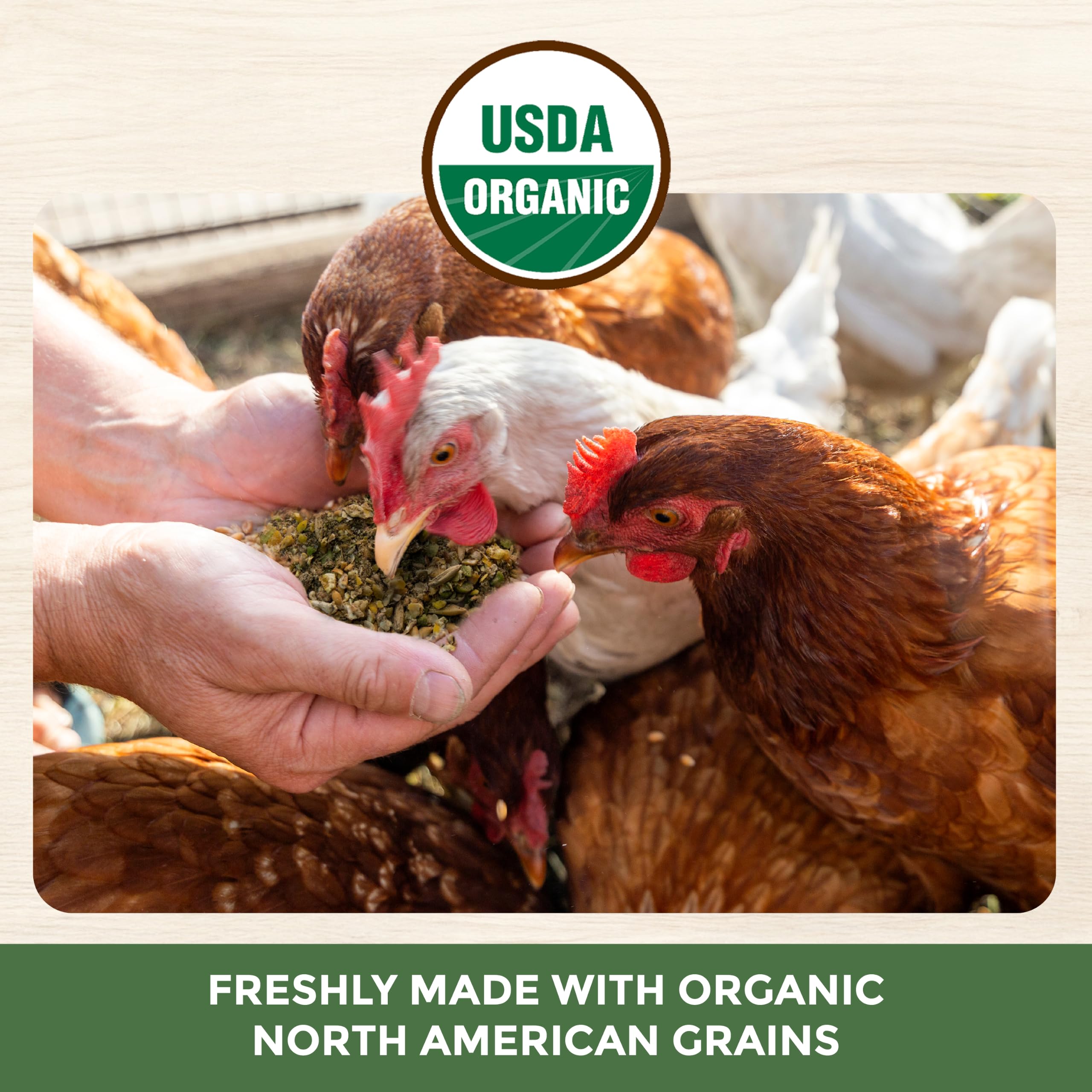 New Country Organics bolsa de 25 lb en mano para comparar tamaño práctico