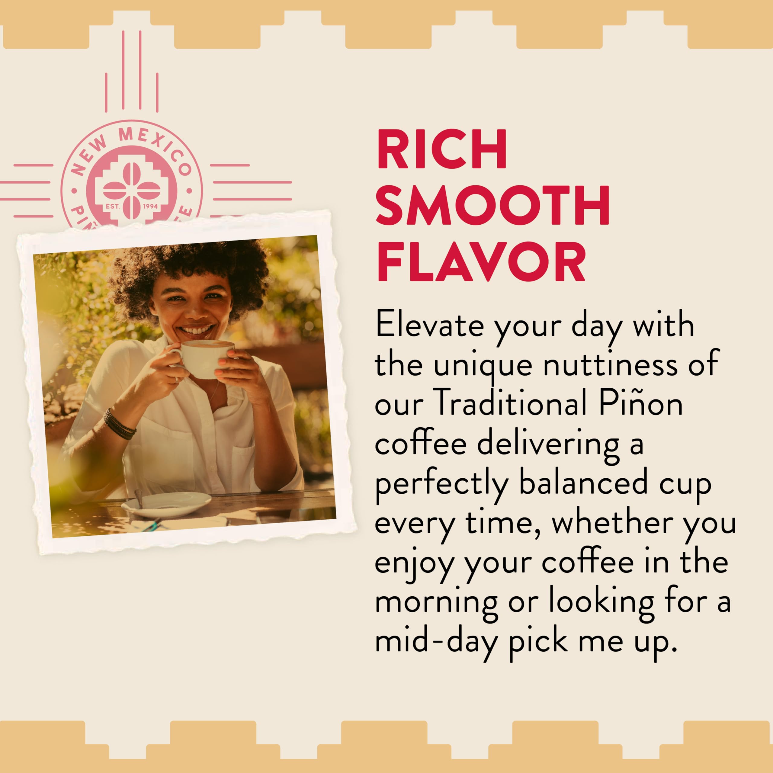 New Mexico Piñon Coffee bag label detail showing natural flavor and origin